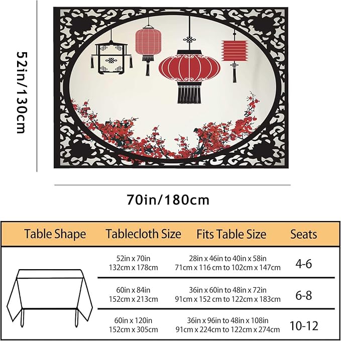 TKS MITLAN Chinese Lantern Decorative Rectangle Tablecloth Festival Window Flower Cherry Pattern Polyester Table Cloths Kitchen Table Cover for Dining BBQ Picnic Coffee Table 52 x 70 Inch 4-6 Seats