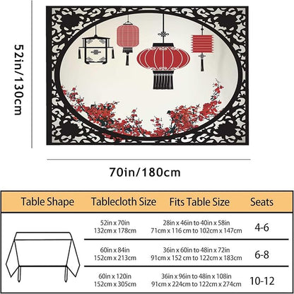 TKS MITLAN Chinese Lantern Decorative Rectangle Tablecloth Festival Window Flower Cherry Pattern Polyester Table Cloths Kitchen Table Cover for Dining BBQ Picnic Coffee Table 52 x 70 Inch 4-6 Seats