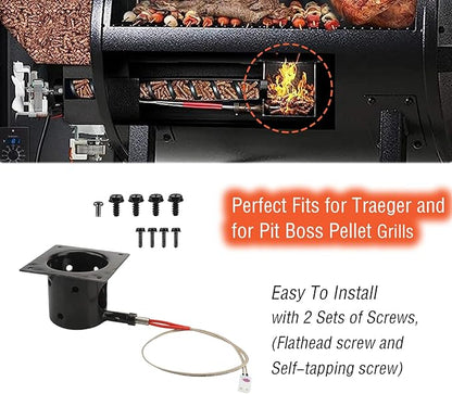 Heavy Duty Steel Porcelain-Enameled Fire Burn Pot and Hot Rod Ignitor Kit Replacement Parts for Traeger & Pit Boss Wood Pellet Grill, Igniter Ignition BBQ Part