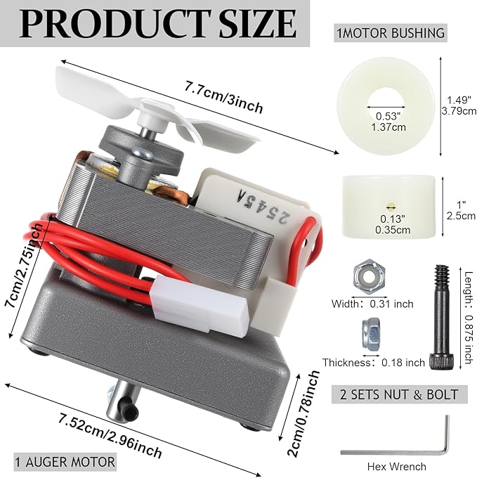 2.0 RPM Auger Motor Replacement Parts with Bushing and 2 Sets Shaft Nut & Bolt Wood Pellet Grill Smokers Barbecue Auger Motor Accessories AC120V 60Hz 2 Pole Universal Barbecue Feeding Gear