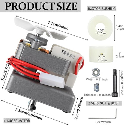 2.0 RPM Auger Motor Replacement Parts with Bushing and 2 Sets Shaft Nut & Bolt Wood Pellet Grill Smokers Barbecue Auger Motor Accessories AC120V 60Hz 2 Pole Universal Barbecue Feeding Gear