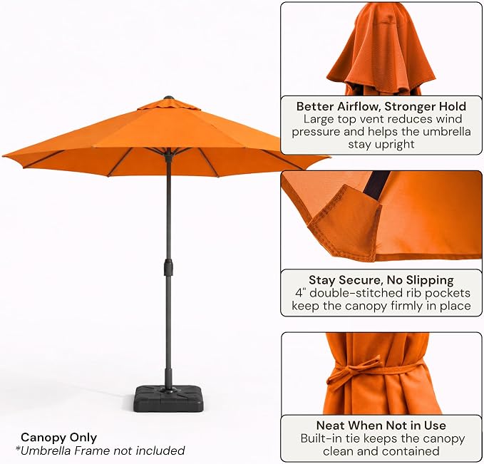 Formosa Covers 9ft 6 Ribs Market Patio Umbrella Replacement Canopy - Top Canvas - 600D UV Protective and Water Resistant Umbrella Fabric - Premium Replacement Canopy Cover ONLY (Terracotta)