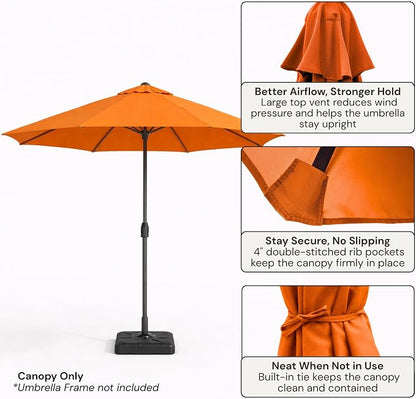 Formosa Covers 9ft 6 Ribs Market Patio Umbrella Replacement Canopy - Top Canvas - 600D UV Protective and Water Resistant Umbrella Fabric - Premium Replacement Canopy Cover ONLY (Terracotta)