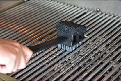 RSVP International Barbeque Grilling Collection Grill Cleaning Tool, 3-in-1 Brush/Scraper, 15-Inch, Black