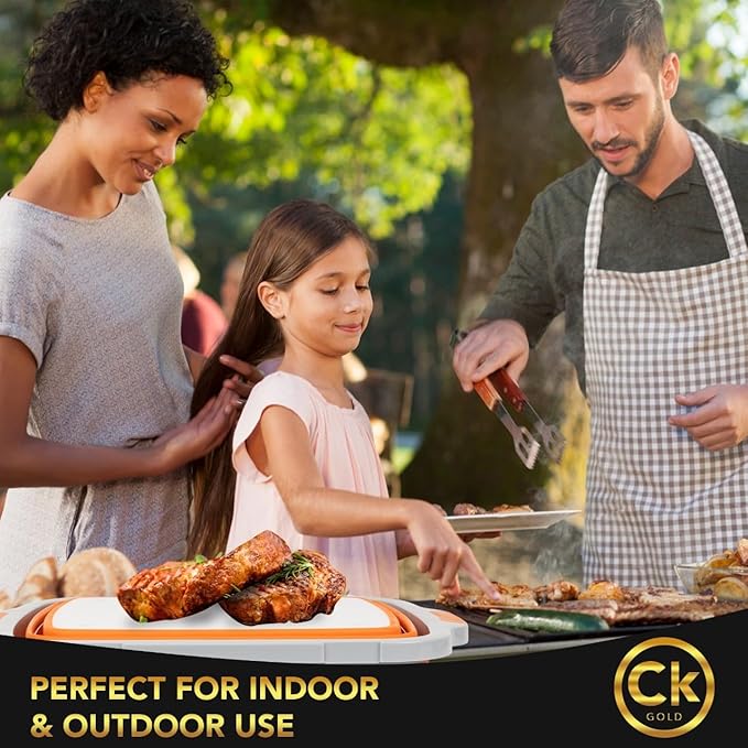 New XL Collapsible BBQ Prep Tub with LOCKING Lid, Cutting Board & Drain Hole | BPA-Free, Food-Grade, Space-Saving Marinating Container for Grilling, Kitchen & Outdoor Cooking (Orange, 30 L)