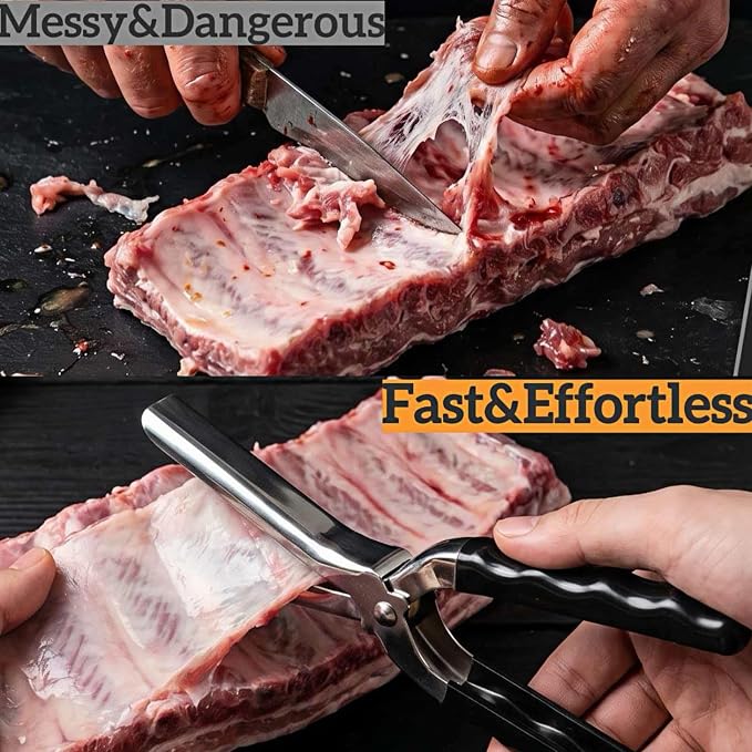 Rib Membrane Removal Tool Rib Prep Skinner for BBQ & Kitchen Meat | Quick Rib Membrane Peeler, Full-Wrapped Anti-Slip Handle, Food-Grade 304 Stainless Steel, Dishwasher Safe for Grilling