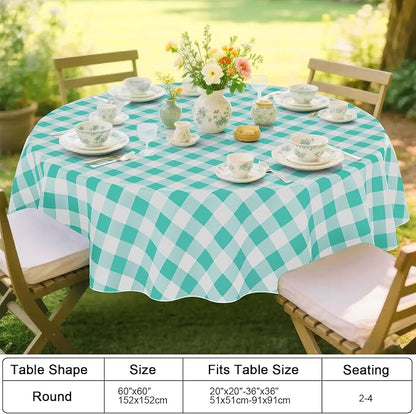 Smiry Picnic Table Cloth, Vinyl Tablecloths with Flannel Backing, 60" Round | Waterproof Picnic Table Cloth, Wipeable Buffalo Plaid Table Cover for Indoor and Outdoor (Teal & White)