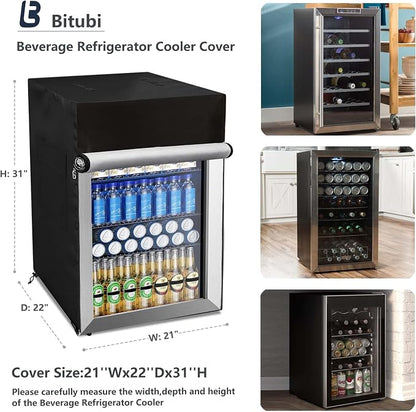 Bitubi Beverage Refrigerator Cooler Cover,Outdoor Fridge Cover – Waterproof, Dustproof, Sun-Proof, 21" W x 22" D x 31" H. Suitable for most Beer or Wine Mini Fridge/Drink Fridge (Black)