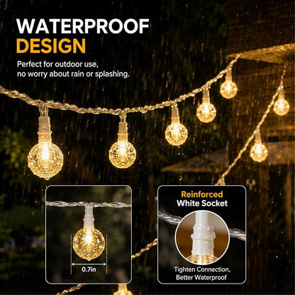 Crystal Globe String Lights 4000mAh Rechargeable Battery Operated | 33FT 100LED Outdoor Waterproof with Remote, Timer & 8 Modes,Fairy Lights for Yard Garden Patio Wedding Christmas (Warm White)