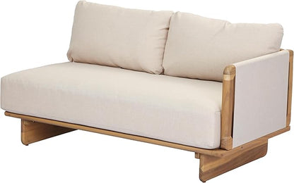 Merax 3 Piece Patio Outdoor Furniture Set, All-Weather V-Shaped Sectional Sofa with Cushions, Acacia Wood 5-Seater Couch Set for Porch, Lawn, Backyard, Balcony, Light Teak+ Beige