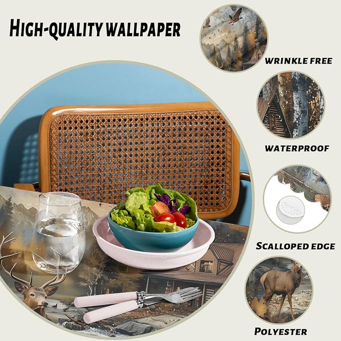 Retro Rustic Decorative Rectangle Tablecloth Bear Cottage Country Rustic Cabin Rectangle Table Cover Anti-Oil Tablecloth for Dining Tables, Parties, Wedding and Banquet Decoration 52" x 70"
