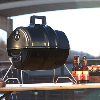 Americana Grills Keg A Que Charcoal BBQ Grill, Portable Outdoor Barbecue with Durable Powder Coated Hood and Bowl, 186 Square Inch Cooking Area, Black