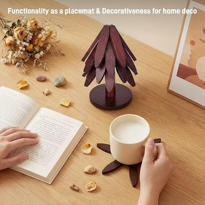 DecBeLiv Foldable Tree Trivet Wooden Hot Plate Holder, Bamboo Trivet for Hot Dishes, Heat-Resistant Pot Holder Tree for BBQ, Picnic, Outdoor Dining & Kitchen Decor