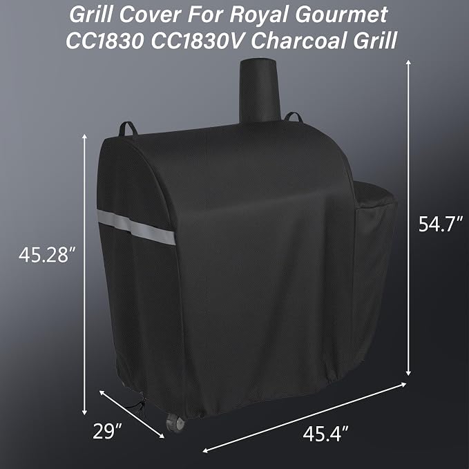 Uniflasy Grill Cover for Royal Gourmet CC1830S/CC1830V Waterproof | 600D Charcoal grill cover for 30 in barrel grills; 45 x 29 x 45 in size with straps, handles and storage bag for outdoor use