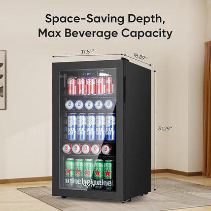 Beverage Refrigerator Cooler, 120 Can Mini Fridge with Digital Temperature Display for Soda Beer, 3 Cu.Ft Drink Fridge with White Indicator Light & Reversible Door - Black