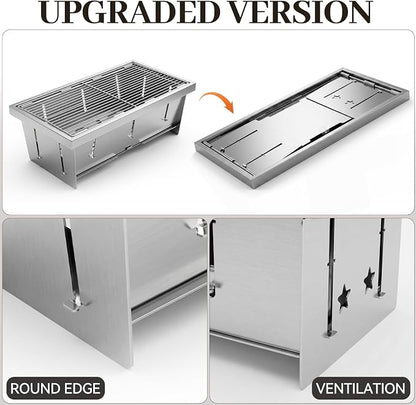 Portable Stainless Steel Charcoal Grill, Foldable Tabletop BBQ Grill for Camping, Backpacking, Hiking, Picnic - Ultra Compact & Lightweight