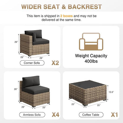 Aoxun Patio Furniture Sets, 7-Piece Outdoor Furniture with Thick Cushions, Wicker Conversation Set Sectional Sofa for Backyard, Poolside, Garden