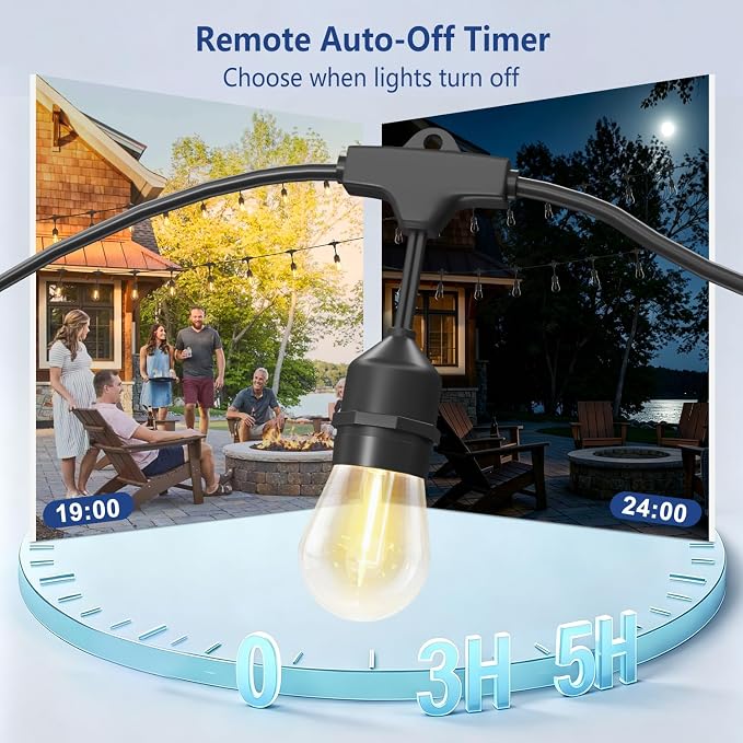 24FT String Lights for Outside, Remote & Waterproof, Connectable | 2FT Spacing, Heavy Duty Commercial Grade, 18 AWG Cord, 12+1 Shatterproof Bulbs, IP65, Timer & Dimmable, Plug-in, Backyard