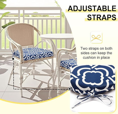 downluxe Outdoor Chair Cushions Set of 4 for Patio Furniture, Water-Resistant Patio Chair Cushions with Ties, High Density Foam Outdoor Seat Cushion, 17" X 16" X 2", Circular Geometry