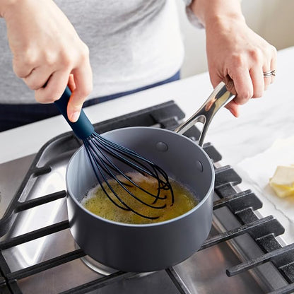 GreenPan Silicone Whisk, Mixing Blending Beating Stirring Cooking Kitchen Utensil, Flexible Rubber Nonstick Cookware, Rigid Steel Core, Heat-Resistant, Anti-Slip Handle, BPA-Free Dishwasher Safe, Blue