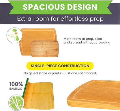 Glue-Free Surface™ 2XL Extra Large Bamboo Cutting Board Set of 4 – Small, Medium, XL, and Oversized Sizes from Chopping Vegetables to Carving Meat & Turkey for Large Family Meal Prep and Gatherings