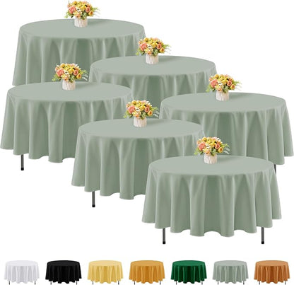 Fitable 6 Pack Sage Green Round Tablecloths - 70 Inches in Diameter | Wrinkle & Stain Resistant, Washable Polyester Fabric, For Wedding Party Banquet Formal Events Fall Thanksgiving Harvest