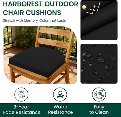 HARBOREST Outdoor Chair Cushions Set of 2, Water Resistant Patio Chair Cushions with Ties, Outdoor Seat Cushions for Patio Furniture, 17"x16"x2", Black