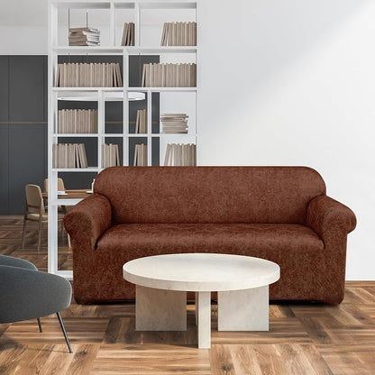 Peryiter 2 Pcs Couch and Loveseat Sofa Covers,Dark Brown,Tech | Armchair Covers for Living Room, Sofa Cushion Slipcover 2/3 Seater, Furniture Protector, Polyester and Spandex, Washable