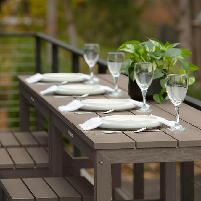 highwood Monroe 6-Piece Counter Height Modern Balcony Set, 2 Tables and 4 Stools, Woodland Brown