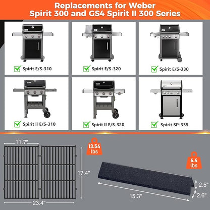 Grill Parts for Weber Spirit 300 and Spirit II 300 Series, 15.3" Flavorizer Bars & Grill Grates for Weber Spirit E-310 E-315 E-330 Series Grills with Front Control Knobs, Replace for Weber 7636 7638
