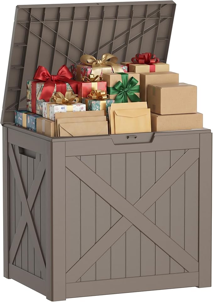 40-Gallon Outdoor Storage Box, Waterproof Deck Box for Patio Cushions, Garden Tools, Pool Accessories, Lockable Outside Storage Bin for Backyard & Deck (Grey)
