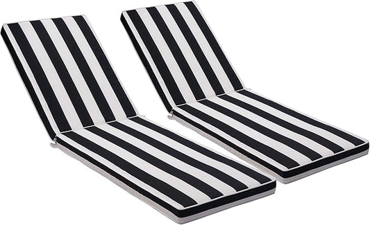 Only choice 2 Pcs Set Outdoor Lounge Chair Cushions Patio Chaise Lounge Replacement Cushions Furniture Seat Cushions(Black+White Stripes-2 pcs)
