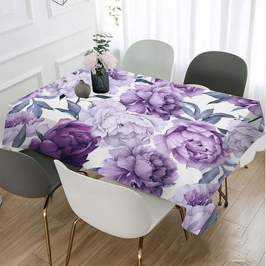 TKS MITLAN Tablecloth Purple Peonies Table Cloth Rectangle Table 60 x 84 Inch Flower Bloom Elegant Vintage Kitchen Decorations for Home Dinner Party
