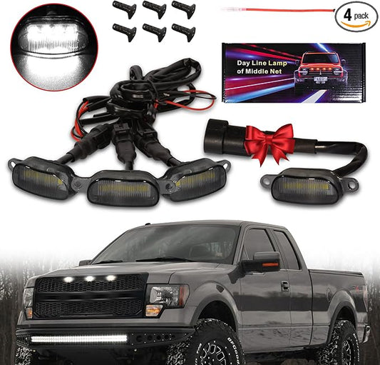 Led Front Grille Lights For 2004-2020 Ford F150,2017-2022 F250,2013-2018 Dodge Ram 1500 Raptor Style Aftermarket Grill Replacement Grills Lamps kit Accessories (black shell white light)