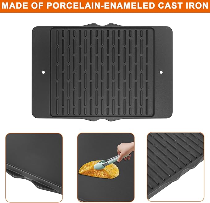 7598 Grill Griddle for Weber Spirit 300 Series Spirit E310 S-310 E-315 S-315 E-320 S-320 E-330 S-330 Spirit II E310 S-310Grill, Reversible Replacement Cast Iron Griddle Double Sided