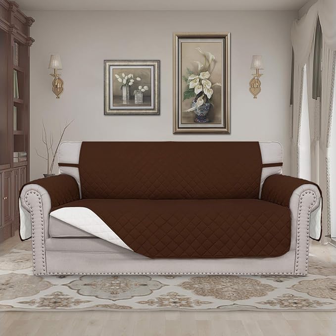 Easy-Going Sofa Slipcover Reversible Loveseat Sofa Cover Couch Cover for 2 Cushion Couch Furniture Protector with Elastic Straps for Pets Kids Dog Cat (Oversized Loveseat, Coffee/Ivory) | Oversized Loveseat Slipcover For Dogs, Water Resistant Mat, Livi...