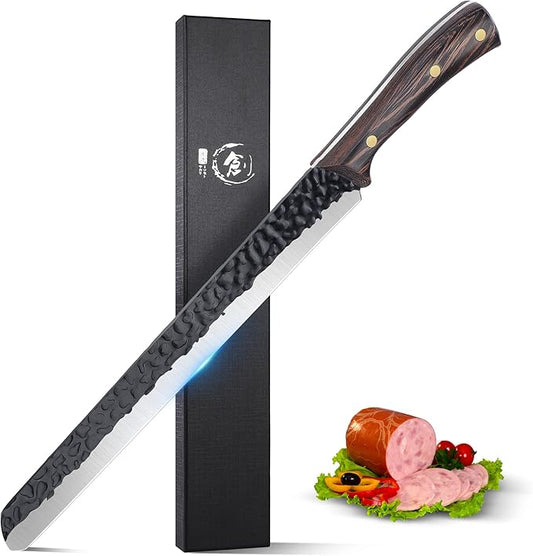 ROCOCO Brisket Carving Knife Hand Forged Slicing Knife for Meats, Ribs, Roasts, BBQ Christmas Gifts