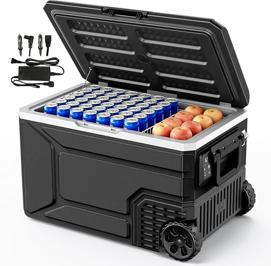 Antarctic Star 12 Volt Refrigerator,68QT(64L) Electric Cooler, Portable Refrigerator Freezer -4℉~68℉,12V 24V DC 100 240V AC Car Fridge with Wheels&2 Baskets for Camping,Travel,RV,Car,BLACK