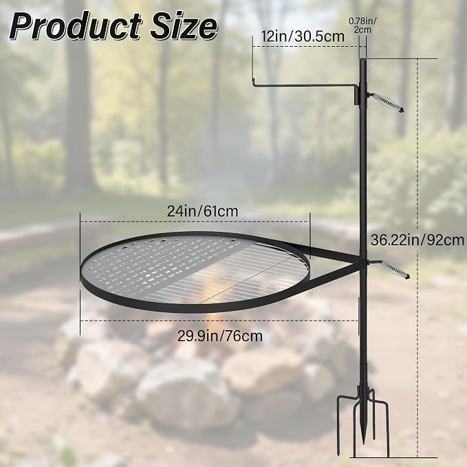 24" Fire Pit Grill w/304 Stainless Steel Grate, Grill Tray | Swivel Grill Grate, Portable Carry Bag, Height Adjustable, Easy Setup, Perfect for Hiking, Picnics & Family BBQs