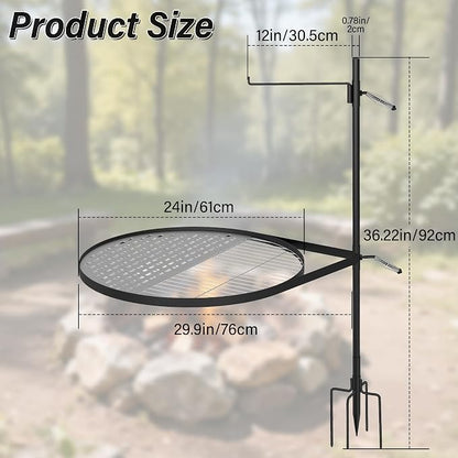 24" Fire Pit Grill w/304 Stainless Steel Grate, Grill Tray | Swivel Grill Grate, Portable Carry Bag, Height Adjustable, Easy Setup, Perfect for Hiking, Picnics & Family BBQs