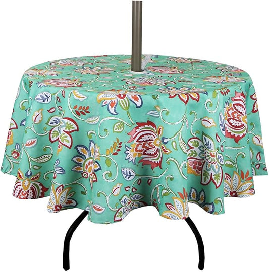 EHouseHome Outdoor and Indoor 60inch Round Tablecloth with Umbrella Hole and Zipper, Waterproof Zippered Patio Cloths, Spring/Summer Table Covers for Backyard Circular Table/BBQs/Picnic