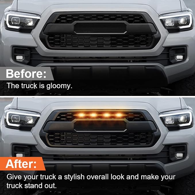 LED Grill Lights for 2016-2019 Aftermarket Toyota Tacoma TRD PRO Grille with Harness & Fuse(Amber Light with Black housing)