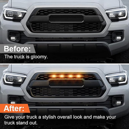 LED Grill Lights for 2016-2019 Aftermarket Toyota Tacoma TRD PRO Grille with Harness & Fuse(Amber Light with Black housing)