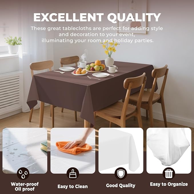 54 Inch X 300 Feet Plastic Table Cover Roll Premium Disposable Plastic Tablecloth for All Type/Shape Tables | Picnic, Party, Banquet, Birthdays, Weddings (Brown, 54 Inch X 300 Feet)