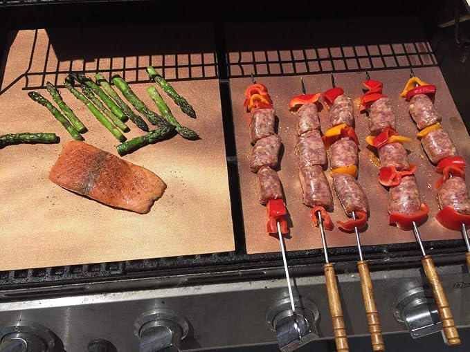 LOOCH Copper Grill Mat Set of 5 Non-Stick BBQ Mats Reusable Easy Clean | Non-stick copper BBQ mats for gas charcoal electric grills oven safe reusable dishwasher safe high heat resistant rust-proof