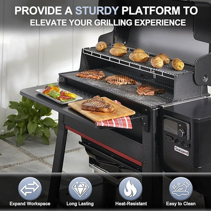 KEESHA Folding Front Table for Weber Searwood 600 XL Pellet Grill, Replacement Weber 3400109, Heavy-Duty Grill Accessories for Food Prep and Storage, 34.8" x 12.3"