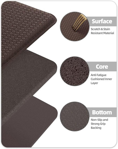 Color&Geometry Anti Fatigue Cushion Kitchen Mat for Floor -24"x71",Wide,Easy Clean, Water & Oil Proof, Anti Slip, Foam Rubber Runner Rug for Front Sink Comfort Standing,Brown