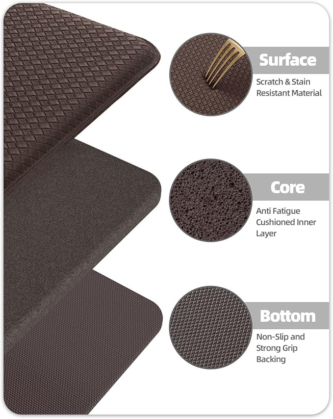Color&Geometry Anti Fatigue Cushion Kitchen Mat for Floor -24"x94",Wide,Easy Clean, Water & Oil Proof, Anti Slip, Foam Rubber Runner Rug for Front Sink Comfort Standing,Brown