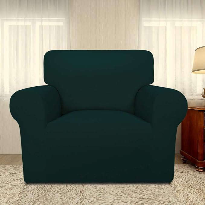 PureFit Super Stretch Chair Covers Fleece Couch Covers for Sofa Deep Teal | 1-Piece Spandex Couch Cover Soft Couch Protector, Sofa Cover Washable with Non Skid Foam and Elastic Bottom for Kids, Dogs