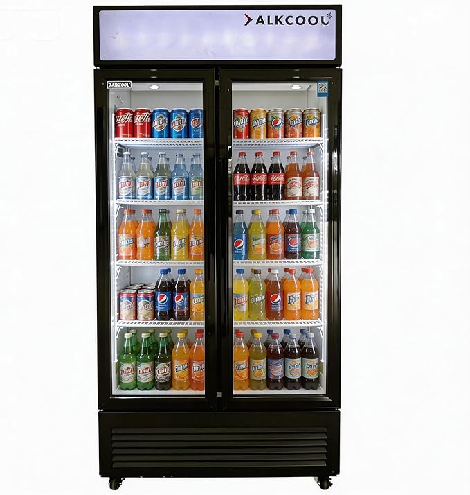 Commercial Beverage Refrigerator Display Fridge,Two Glass Door Drink Cooler with Adjustable Shelves,ETL Approval,45 Cu Ft,47.5" Wide,Wheels Included